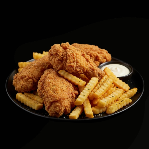 Pollo frito con patatas